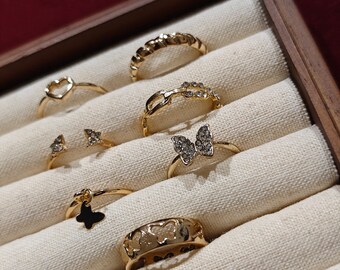 Verkäufer aus England! 7stk Gold Schmetterling klobige Ring Set Ringe, Gold Ring Set, Geschenk für sie Midi Ring Set, Boho Ring Set, stapelbare Ringe, Boho