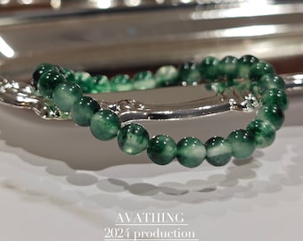 UK seller! Cloudy green quartz Gemstone Bracelet ,Minimalist Sunstone, beads bracelet Calming Patience, crystal, stability and protectio