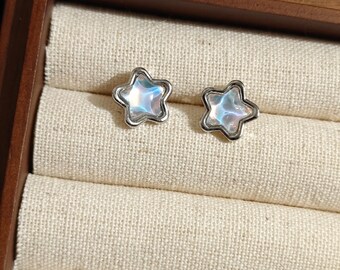 Blue Star Stud Earrings: 925 Silver Dainty Earrings