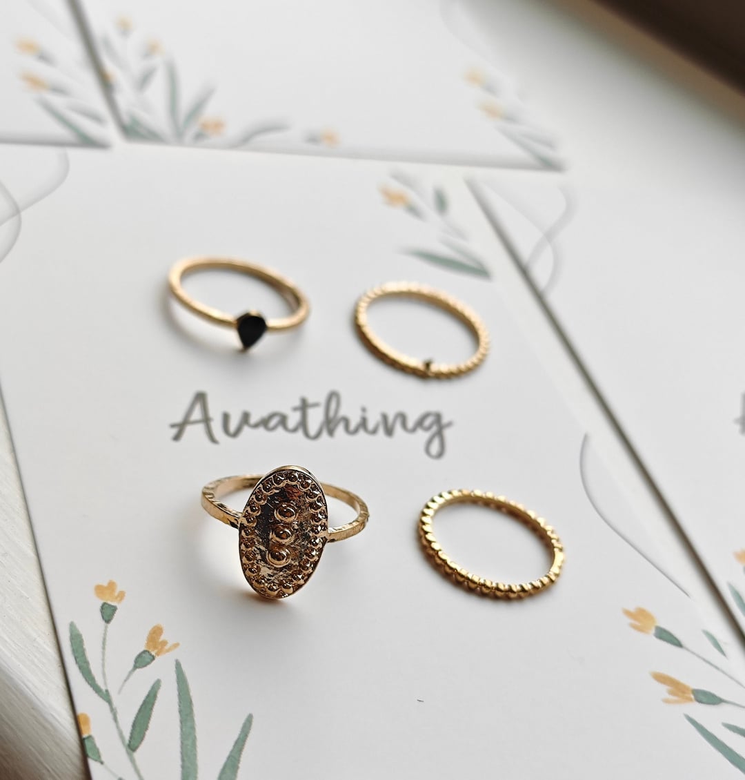 UK Seller 4 Pcs Gold Ring Set Rings, Gold Ring Set ,gift for Her Gold