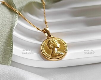 Gold Coin Necklace: Stainless Steel Layered Pendant, UK Seller