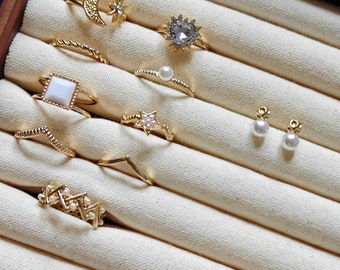 UK seller! gift set 9pcs gold set rings & earrings, gold Ring set ,Gold Midi Ring Set, cute ring set, stackable rings, gift for her, white