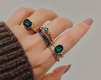 UK seller! 5pcs green Gold Plated set rings, gold Ring set ,gift for her Gold Midi Ring Set, Gold Knuckle Rings Set, stackable rings