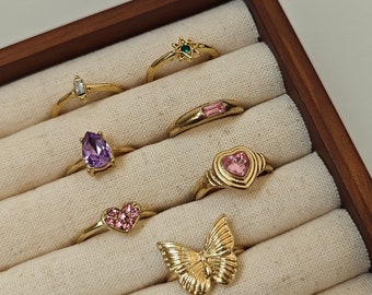 Verkäufer aus England! 7stk Schmetterling Gold Set Ringe, Ring Gold, Geschenk für sie Gold Midi Ring Set, niedliche dünne Ringset, stapelbare Ringe, Boho, Pin