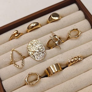 Säljare i Storbritannien! 10 st grova guldfärgade ringar, guldringset, present till henne Guld Midi-ringset, silverringset, stapelbara ringar, boho, ringset