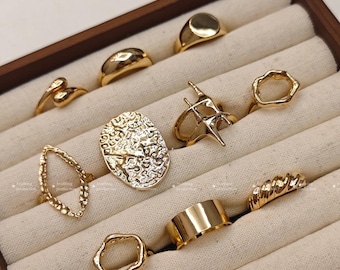 UK seller! 10pcs chunky gold set rings, gold Ring set ,gift for her Gold Midi Ring Set, silver Rings Set, stackable rings, bohemian,ring set