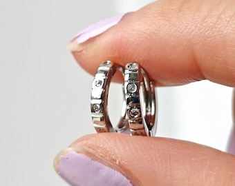 Dainty Zircon Huggie Earrings: 925 Silver Needle, Gold Hoop Earrings