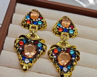 UK Seller, large earrings, party earrings, dangle earrings, 925 silver earrings, large dome earrings, gold earrings, silver needle , bold