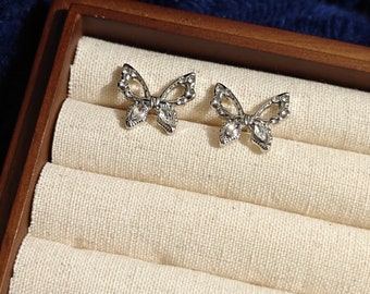 Butterfly Stud Earrings: 925 Silver Dainty Bridal Earrings
