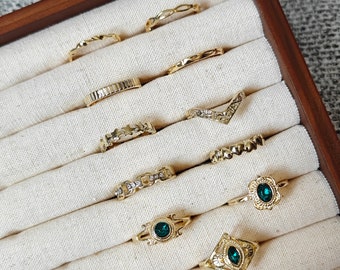 UK seller! 11pcs retro green Gold Plated set rings, gold Ring set ,gift for her Gold Midi Ring Set, Gold Knuckle Rings Set, stackable rings