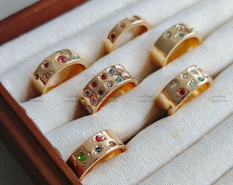 UK seller! 6pcs colorful gem gold set rings, gold Ring set ,gift for her Gold Midi Ring Set, Gold Knuckle Rings Set, stackable rings