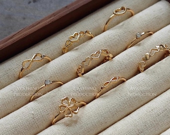 Ensemble de 9 anneaux en or coeur, ensemble de bagues en or, cadeau pour elle Ensemble de bagues midi en or, joli ensemble de bagues minces, bagues empilables, bohème, bague minimaliste