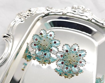 UK Seller, large earrings, party earrings, stud earrings, 925 silver earrings, clear blue earrings, gold earrings, silver earrings , for her