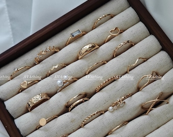 Vendeur britannique ! Ensemble de 24 bagues en or perlé, ensemble de bagues en or, cadeau pour elle Ensemble de bagues midi en or, ensemble de bagues bohèmes, bagues empilables, boho