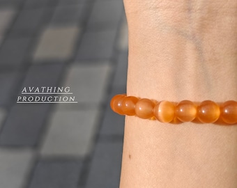 UK seller! Cat's eye orange quartz crystal chalcedony Gemstone Bracelet ,Minimalist Sunstone, beads bracelet Calming, handmade bracel