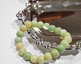 UK seller! Mix Green Macaroon quartz crystal chalcedony Gemstone Bracelet ,Minimalist Sunstone, beads bracelet Calming, handmade bracelet