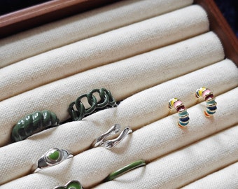 UK seller! gift set 6pcs gold set rings & earrings, gold Ring set ,Gold Midi Ring Set, cute ring set, stackable rings, gift for her, green