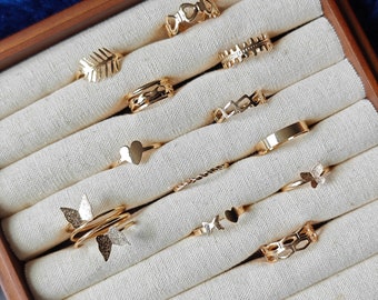 Vendeur britannique ! Ensemble de 12 bagues en or, ensemble de bagues en or, cadeau pour elle Ensemble de bagues midi en or, ensemble de bagues bohèmes, bagues empilables, boho, bague fine