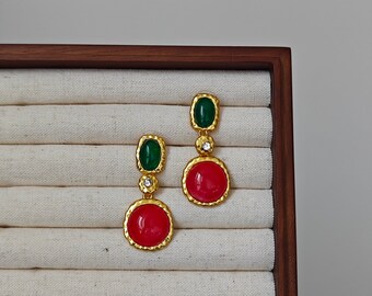 UK Seller, large earrings, party earrings, dangle earrings, 925 silver earrings, large dome earrings, gold earrings, red earrings, sterling