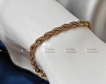 Chunky 14k Gold Stainless Steel Bracelet: Waterproof Minimalist Stacking Bangle
