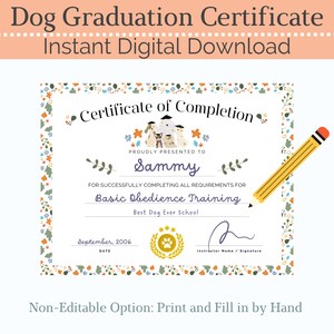 Puppy Graduation Certificate Template, Dog Training Completion Award ...