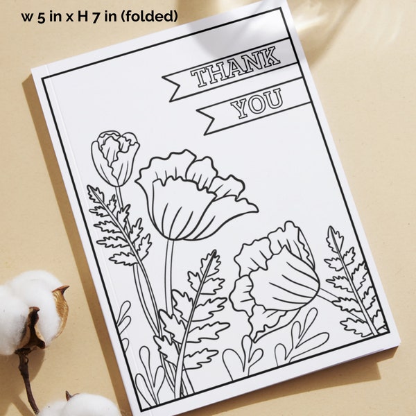 Printable Coloring Thank You Card | Coloring Card for Adults | Colorable DIY Greeting Card | Homemade Card | Folded Blank | Digital Download