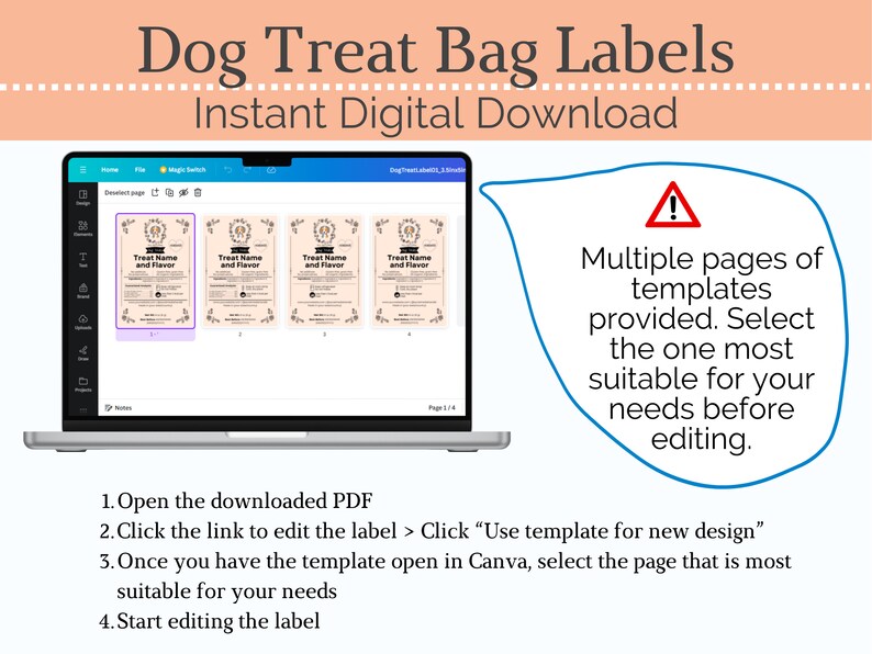 Editable Labels for Dog Treats, Cat Treats, Pet Treats, Dog Treat Bag Packaging, Dog Cookie Bags