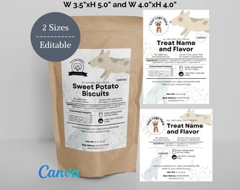 犬用おやつ、ペット用おやつ、犬用スナック食品のパッケージ、犬用クッキービスケットバッグ、カスタム製品成分テンプレートの編集可能なラベル、ダウンロード