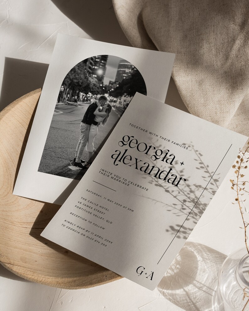 Minimal Wedding Invitation With Photo Invitation Printable Wedding Invite Modern