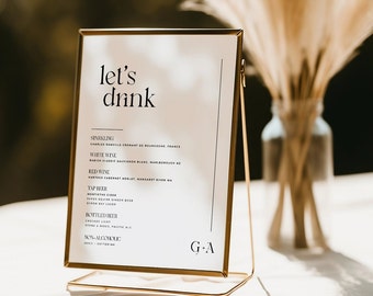 Bar Sign Template For Wedding Drinks Sign Minimalistic Drinks Menu Template Wedding Bar Menu For Wedding Printable Menu Modern Bar GEORGIA