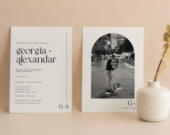 Minimal Wedding Invitation With Photo Invitation Printable Wedding Invite Modern Template Wedding Invitation Monochromatic Style GEORGIA
