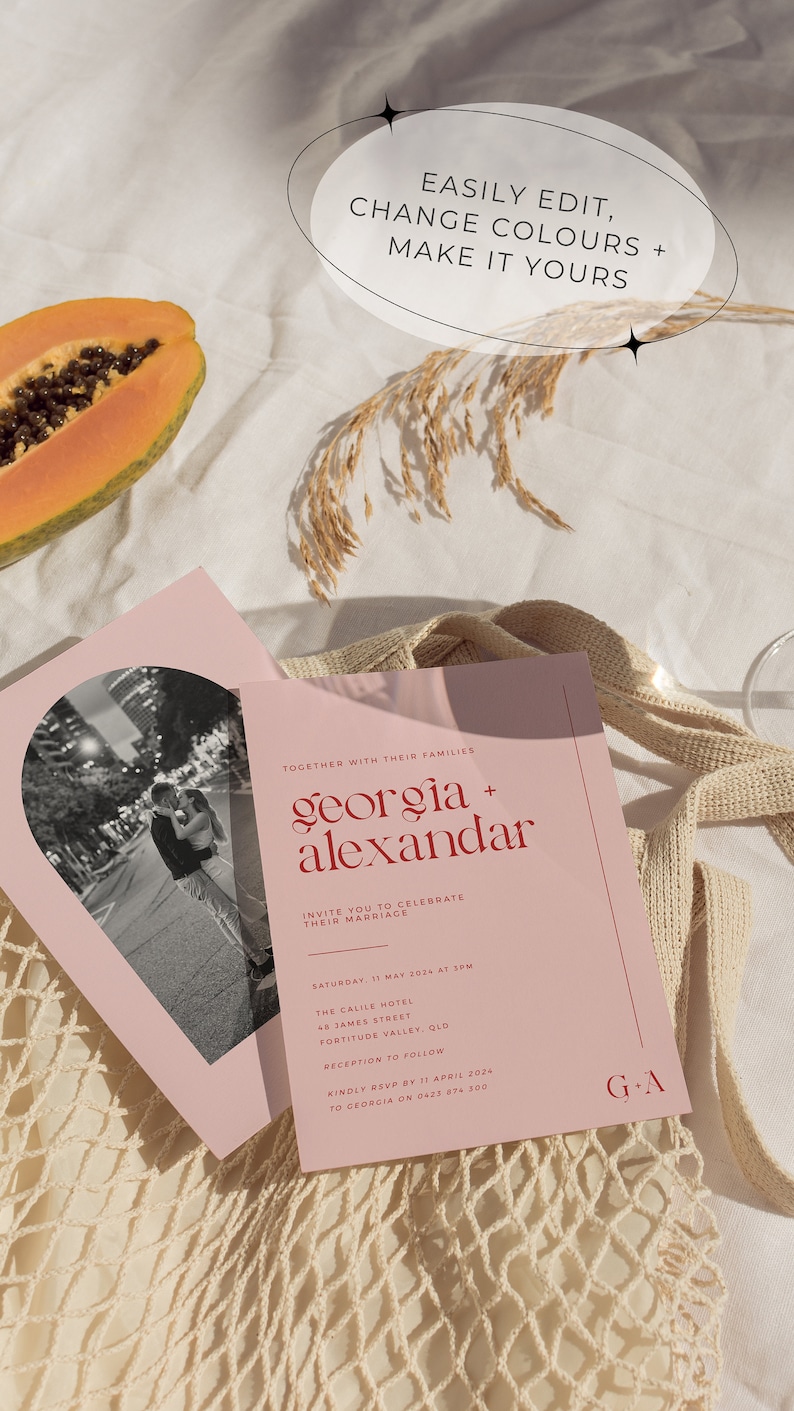Minimal Wedding Invitation With Photo Invitation Printable Wedding Invite Modern Template Wedding Invitation Monochromatic