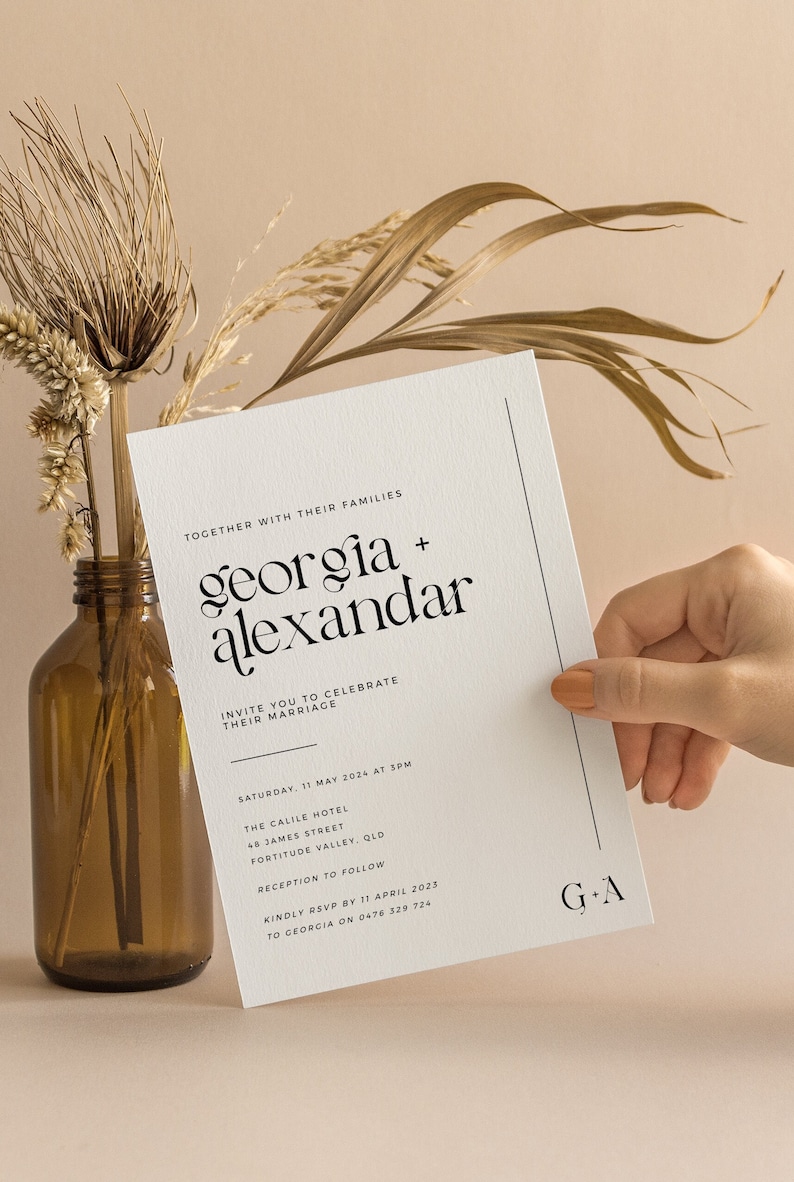 Printable Wedding Invite Modern Template Wedding Invitation Monochromatic Style