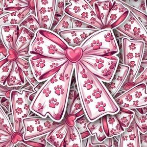 Pink Coquette Bow Kiss-Cut Stickers, White and Transparent Journal Stickers, Pet Lover Clear Stickers, Valentines Car Laptop Stickers