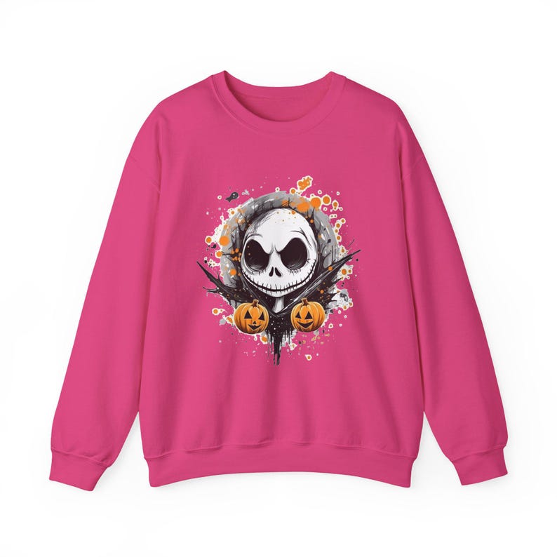 Sudadera de Halloween, Top de Jack Skellington y Calabazas, Cuello Redondo Escalofriante, Suéter de Pesadilla Antes de Navidad, Suéter con Estampado del Rey Calabaza imagen 8