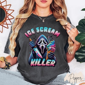 Ice Scream Killer T-Shirt, Ghostface Ice Cream, Horror Pun Tee, Scream Movie Graphic Shirt, Spooky Sweet Halloween Tee for Horror Fans