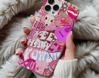 Pink Cowgirl Phone Case, Yeehaw Western Collage iPhone Cover with Cactus & Boots, Cute Rodeo Gift for Her, Country Girl Aesthetic Style