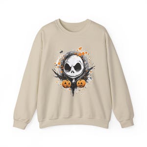 Sudadera de Halloween, Top de Jack Skellington y Calabazas, Cuello Redondo Escalofriante, Suéter de Pesadilla Antes de Navidad, Suéter con Estampado del Rey Calabaza imagen 3