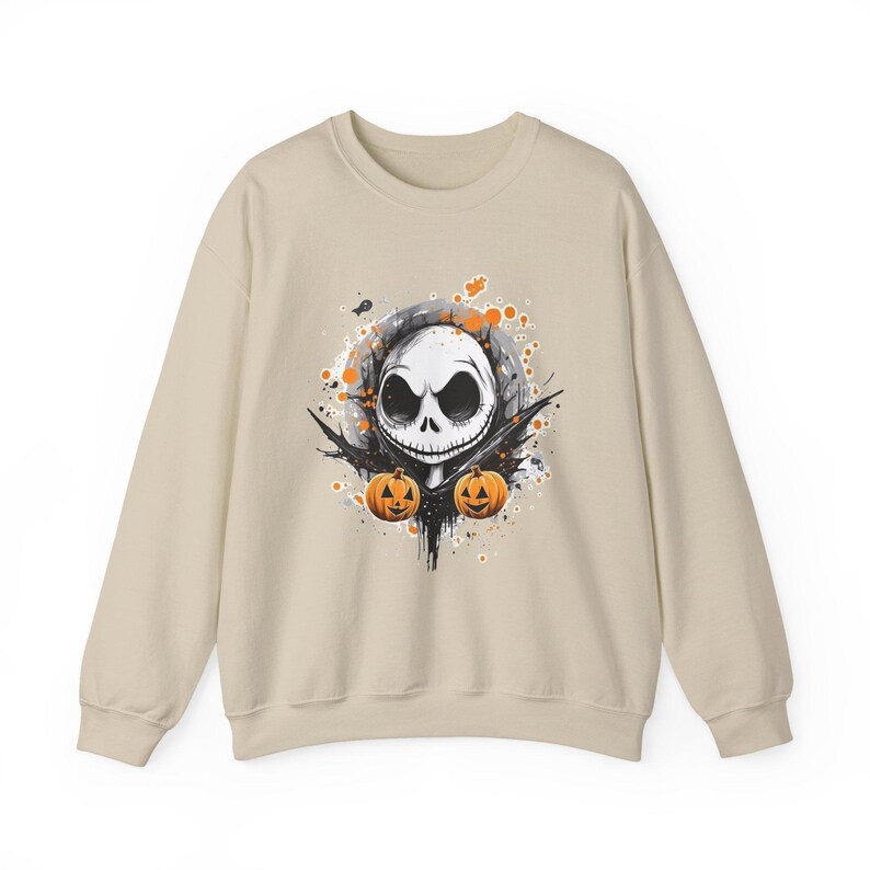Sudadera de Halloween, Top de Jack Skellington y Calabazas, Cuello Redondo Escalofriante, Suéter de Pesadilla Antes de Navidad, Suéter con Estampado del Rey Calabaza imagen 3