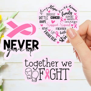 Breast Cancer Stickers Pack of 3, Pink Ribbon Kiss-Cut Vinyl Decals, Awareness Journal Stickers, Laptop Stickers, Support Gift Idea