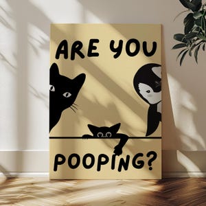 Funny Animals Bathroom Canvas Wall Art, Are You Pooping Toilet Funny Sign, Quirky Toilet Humor Decor, Restroom Wall Decor