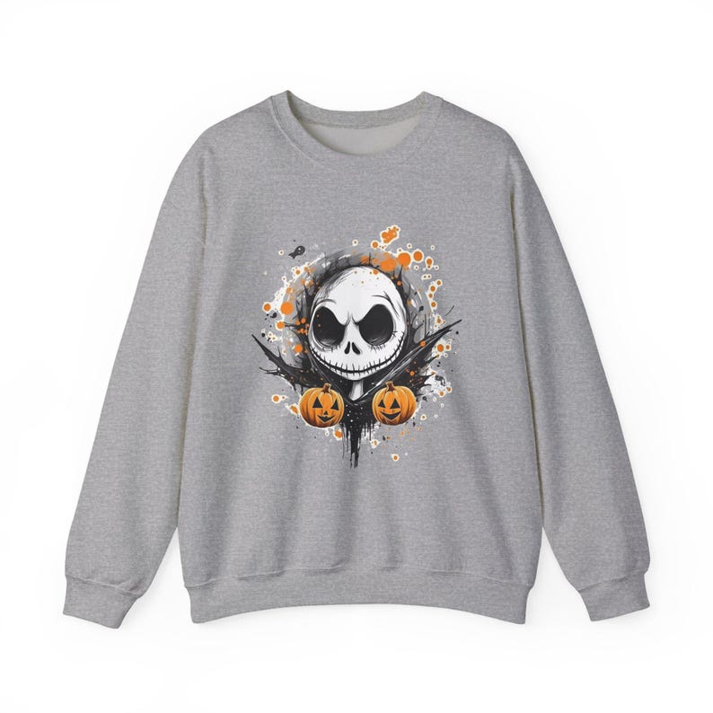 Sudadera de Halloween, Top de Jack Skellington y Calabazas, Cuello Redondo Escalofriante, Suéter de Pesadilla Antes de Navidad, Suéter con Estampado del Rey Calabaza imagen 4