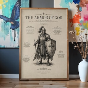 Armor of God Poster, Christian Wall Art, Ephesians 6 11 Scripture Print, Bible Verse Decor, Spiritual Warfare Gift, Christian Poster