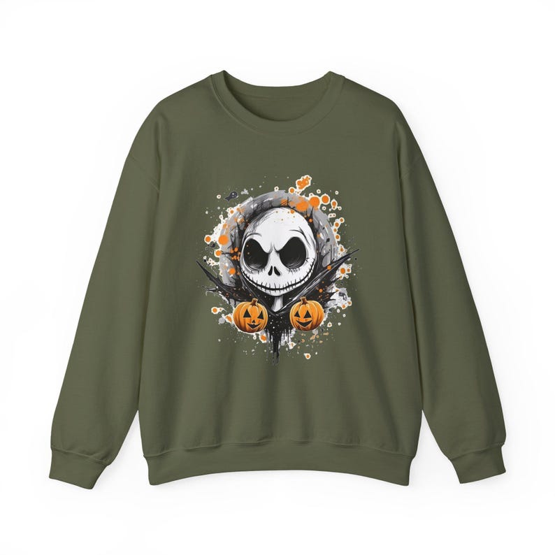 Sudadera de Halloween, Top de Jack Skellington y Calabazas, Cuello Redondo Escalofriante, Suéter de Pesadilla Antes de Navidad, Suéter con Estampado del Rey Calabaza imagen 5