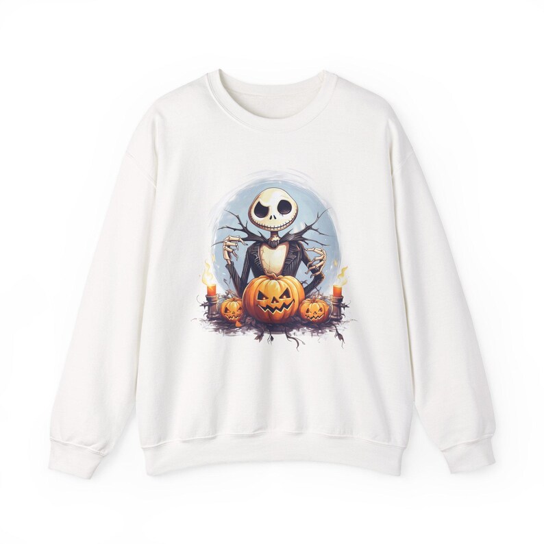 Jack Skellington Sweatshirt, Nightmare Before Christmas Pullover, Pumpkin Halloween Crewneck, Spooky Season Top, Disney Halloween Gift image 3