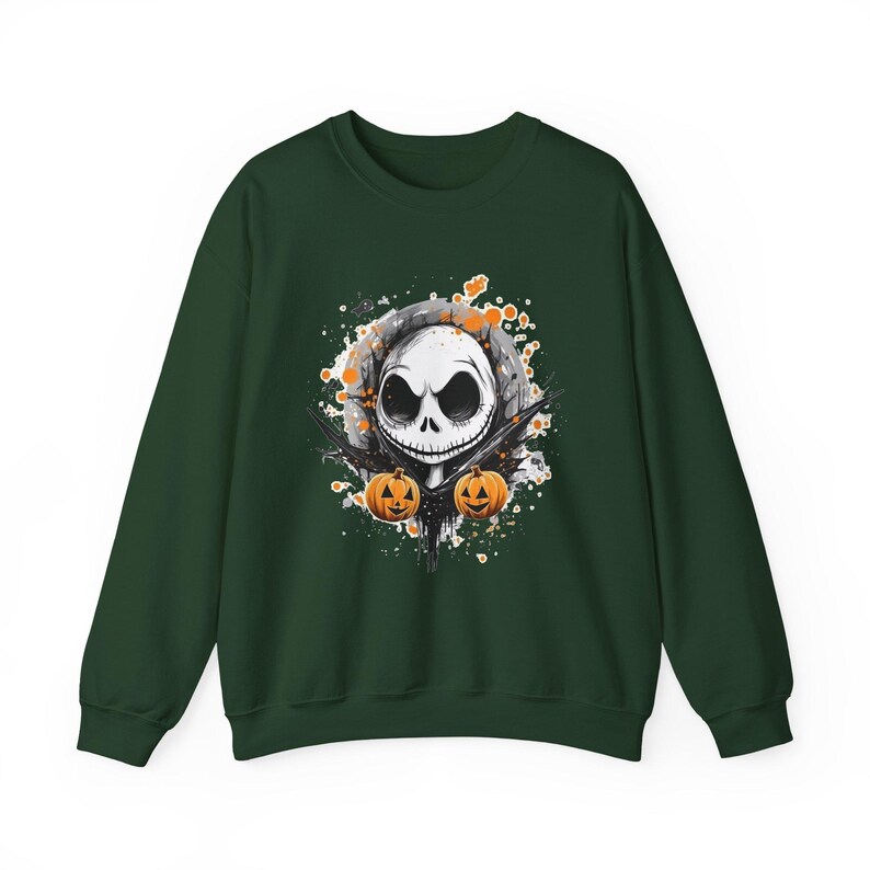 Sudadera de Halloween, Top de Jack Skellington y Calabazas, Cuello Redondo Escalofriante, Suéter de Pesadilla Antes de Navidad, Suéter con Estampado del Rey Calabaza imagen 9
