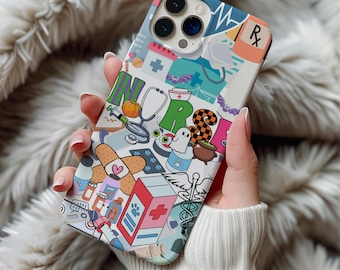 Funda para teléfono con collage de enfermeras, bonito regalo de enfermera para ella, funda médica para iPhone, protector estético para enfermeras, funda divertida para personal sanitario, funda de enfermera