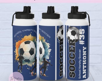 Personalized Soccer Stainless Steel Water Bottle 32oz, Fitness Accessory Trend, Custom Name Soccer Player Gift, Sport Flask