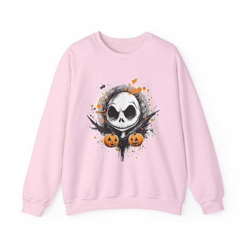 Sudadera de Halloween, Top de Jack Skellington y Calabazas, Cuello Redondo Escalofriante, Suéter de Pesadilla Antes de Navidad, Suéter con Estampado del Rey Calabaza imagen 7