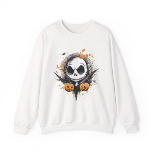 Sudadera de Halloween, Top de Jack Skellington y Calabazas, Cuello Redondo Escalofriante, Suéter de Pesadilla Antes de Navidad, Suéter con Estampado del Rey Calabaza imagen 2